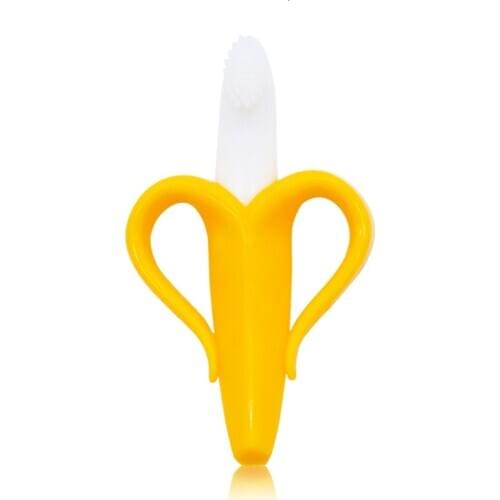Itymama Safe Baby Teether Toys Toddle BPA Free Banana Teething Ring Silicone Chew Care Toothbrush Nursing Beads Gift For Infant