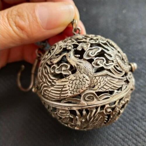 Chinese Rare Antique Collectible Handwork Hollow Out Dragon Aromatherapy Ball