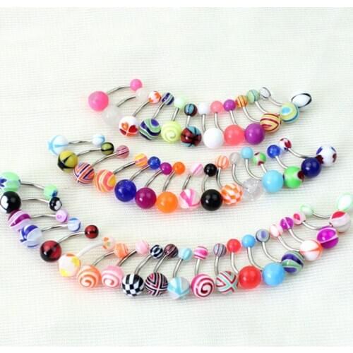 10pcs/set Stainless Steel Belly Button Ring Navel Piercing Bar Body Jewelry Curved Barbell With Acrylic Pattern Ball