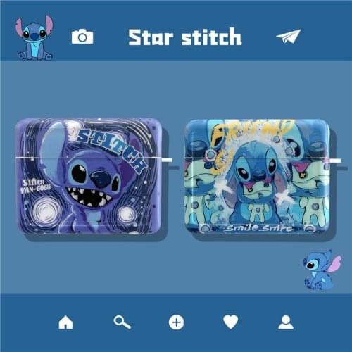 Disney Stitch Cartoon Bluetooth Headset Set Suitable for AirPods1 2 AirPods Pro Painting Starry Sky Anti-fall Protective Shell