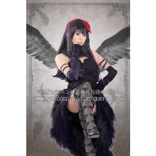 Puella Magi Madoka Magica Akemi Homura Cosplay Costume demon black dress with gloves 11