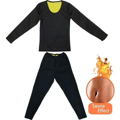 Sauna Suit Shapewear Weight Loss Corset Neoprene Sweat Sauna Shirt Body Shapers Long Sleeve Shirt + Pant Waist Trainer