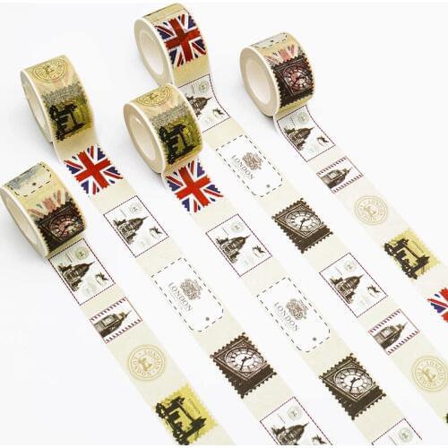 Creative Retro Stamp Style Washi Paper Masking Tapes Scrapbooking Tape DIY Stickers Crafts Gift Wrapping Sticker 1PCS