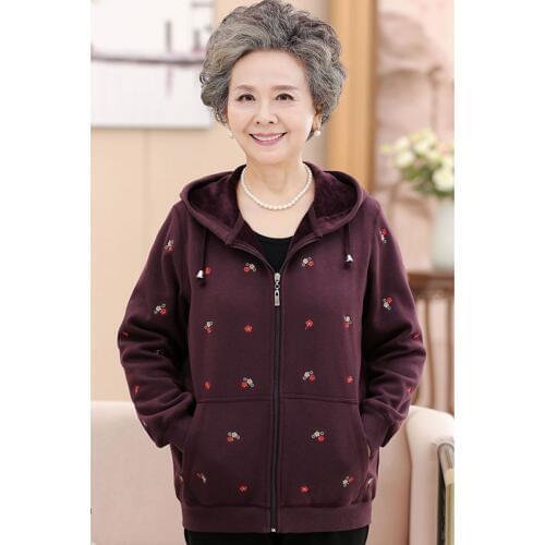 Middle-aged and Elderly Women Jacket 2020 New Spring Autumn Print Plus Velvet Coat Outwear Mother Tops Hooded Sportswear XL 4XL