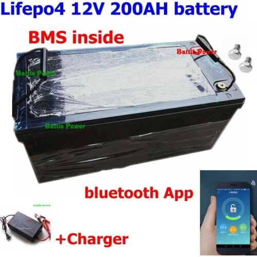 Lifepo4 12V 200AH lithium battery BMS 4S 12.8V 200Ah deep cycle for 1800W inverter EV RV Solar energy storage +20A Charger