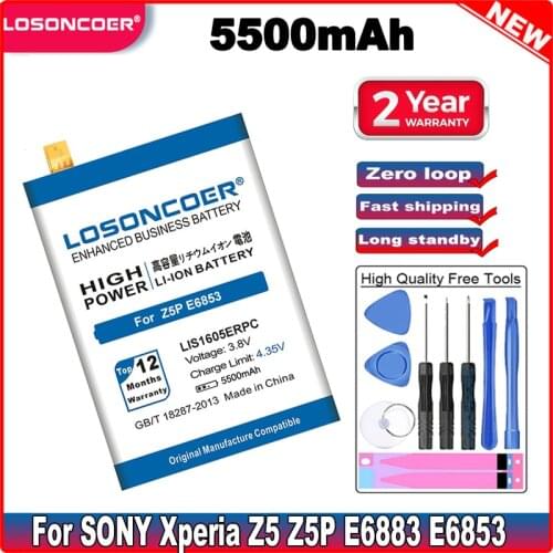 LOSONCOER 5500mAh LIS1605ERPC Battery for SONY Xperia Z5 Premium Z5P Dual E6853 E6883 Mobile Phone Battery