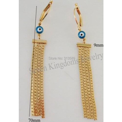 MIN ORDER 10$ /Can mix design/ NEW - YELLOW GOLD GP OVERLAY FILL BRASS EVIL EYE 2.76" DANGLE EARRING/GREAT GIFT