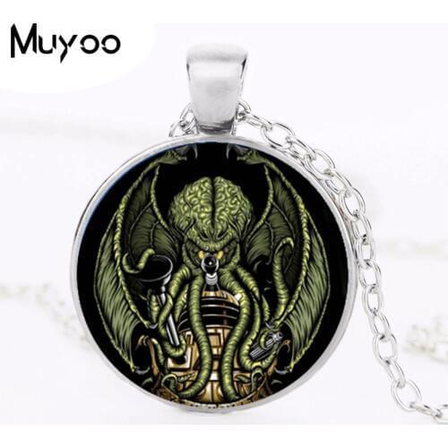 Fashion Kraken Cthulhu Pendant & Necklace Cabochon Vintage Long Sliver Chain Statement Necklace Fine Jewelry HZ1