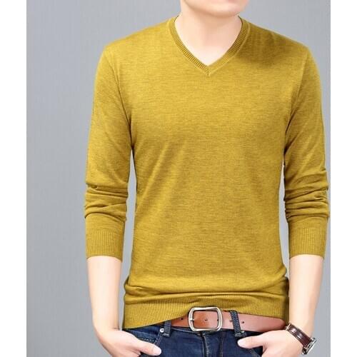 Man Wool Sweater V-Neck Casual Male Thin Jumper V-Neck Solid Color Knit Shirts Long Sleeve Pullovers