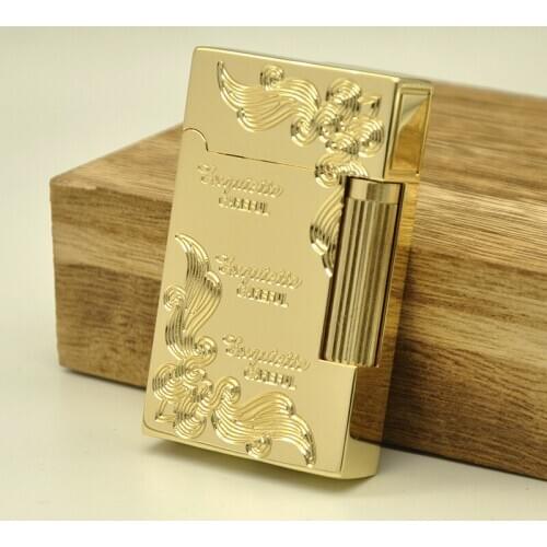 New Crisp Sound Gas Lighter Jet Butane Flint Side Sliding Metal DING Cigarette lighter Inflated Flower Pattern Gadgets For Men