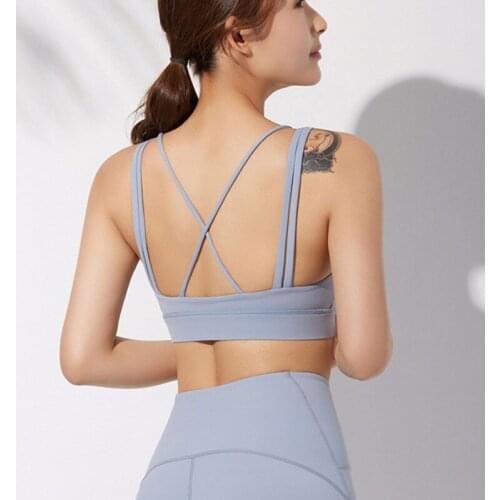 New Sexy Fitness Yoga Bra Lady Double Shoulder Straps Sports Brasil Sports Wear for Women Gym Backless Cross Workout Underwear