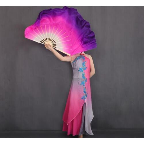 Wholesale Double Side Fan Two Layers Chinese Folk Dance Bellydance Fan Veil Half Circle Bamboo Folding Fan Pair(1L+1R) Gradient