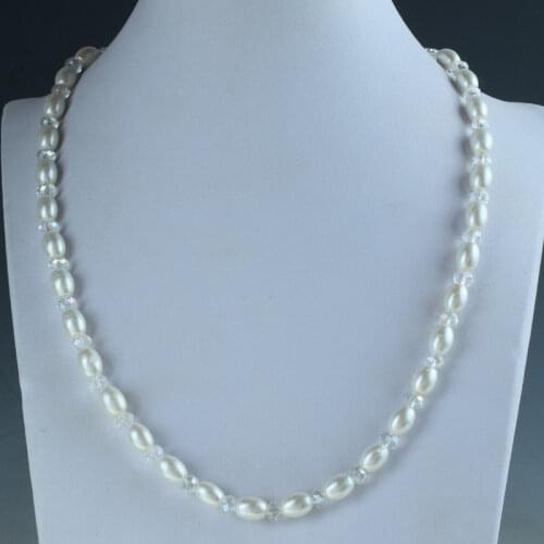 Hand knotted natural 6-7mm white freshwater pearl faced glass bead necklace