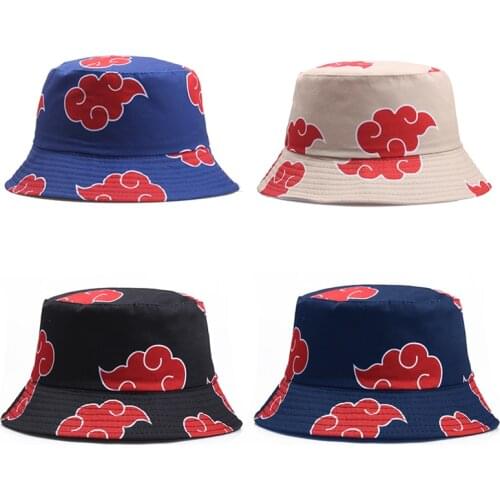 Japanese Anime Akatsuki Logo Bucket Hat Man Women Auspicious Clouds Bob Panama Caps Female Girls Summer Beach Fisherman Hats