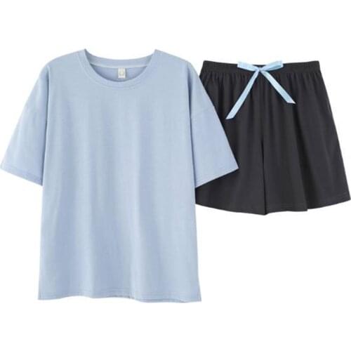 Pyjama femme new short sleeve shorts two piece set summer cotton sleepwear pajamas women home clothes loose ladies pijamas 3XL