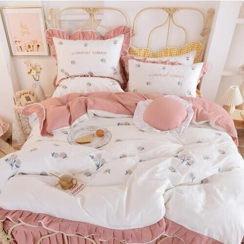 Korean ruffles Bedding Sets cotton embroidery Bed Linen Duvet Cover brand Bed Skirt Pillowcase ruffles bed cover/bed Sets