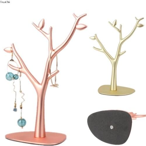Fashion Tree Display Stand Earring Metal Storage Necklace Holder Jewelry Showing Case with Zinc Alloy Pink Gold Desk Decoration