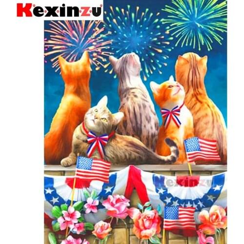 Full 5d Square/Round Diamond Painting-Firework cat-Diamond Embroidery kit Cross Stitch Mosaic Full Picture Rhinestone Decor Y56