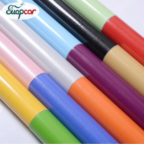 Self-adhesive Bright Wallpaper PVC Solid Color Furniture Decoration Cupboard Wardrobe TV Cabinet Desktop Renovation Wall Sticker
