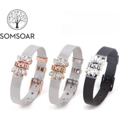 Somsoar Jewelry lotus flower and Mom Story Slide Charm Bracelet Sets with 2pcs extra free Rubber Stops for women Gift