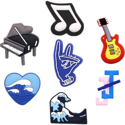 1pcs PVC Shoe Croc Charms Accessories Piano Music Notes Guitar Waves Shoe Decorations for Crocse Bracelet Kids Gifts ZJ09LI3