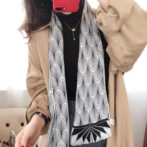 2021 spring Korean version of all-match women scarf silk hand-feel double-sided printing scarf thin section scarf 15x150cm