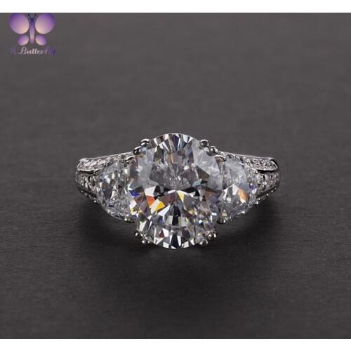 High Carbon Simulation Diamond Oval 4ct Artificial Colored Gemstone Ring Female 925 Sterling Silver Wedding Ring Jewelry