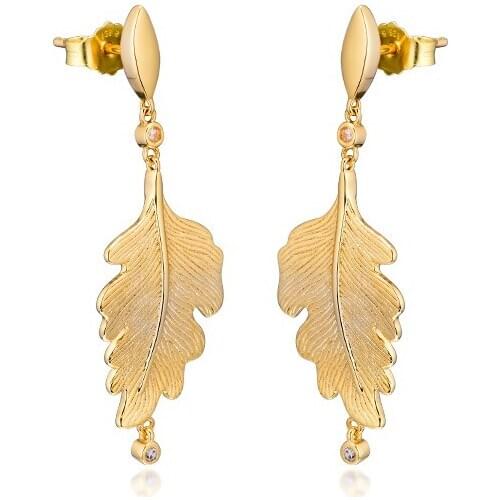 Oak Leaf Stud Earrings for Women Jewelry Golden Shine Long Dangle Fashion Earrings Female Jewelry Accessories Silver 925 Jewelry