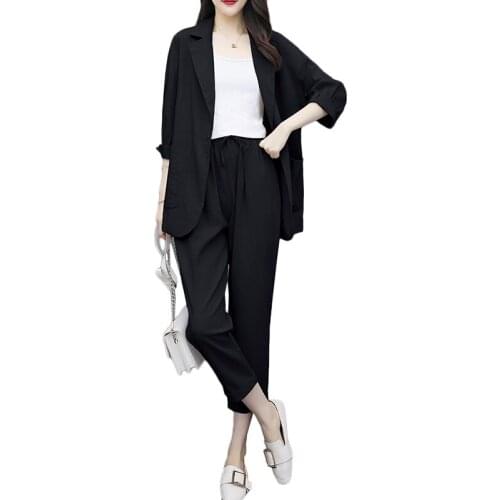 Plus Size Womens Blazer 2021 Spring New Female Suit Suits Nine-point Pants Two-piece Female Loose Blazer Sets 4XL