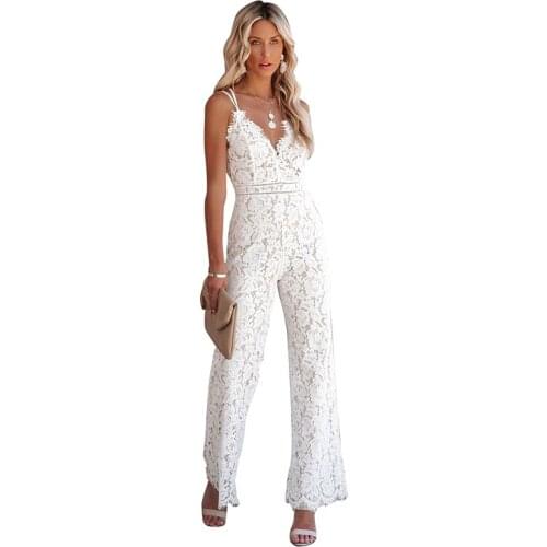 Sexy Lace Jumpsuits Women Strapless V Neck Backless Slim Rompers Women 21 Summer Casual Solid Elegant Jumpsuit Female LD2124