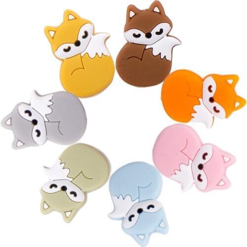 1PC Silicone Beads Teething Bpa Free Cartoon Fox Beads Animals Teethers DIY Pacifier Clip For Children Newborn Baby Teether
