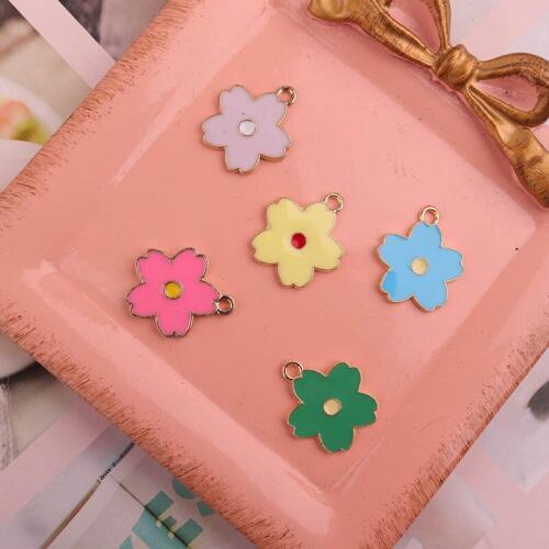 10PCS/Lot DIY Craft Jewelry Findings Enamel Flower Charm Pendants Accessories For Women Kids Earrings Bracelet Necklace Making