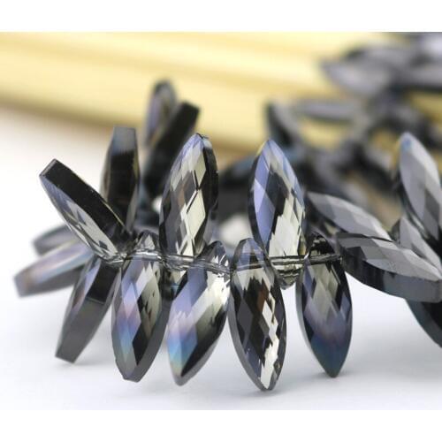 10pcs/lot 7x22mm Faceted Horse Eye Shape Beads Gray Plated Color Fashion Jewelry Necklace Hair Accessories DIY Making Charms