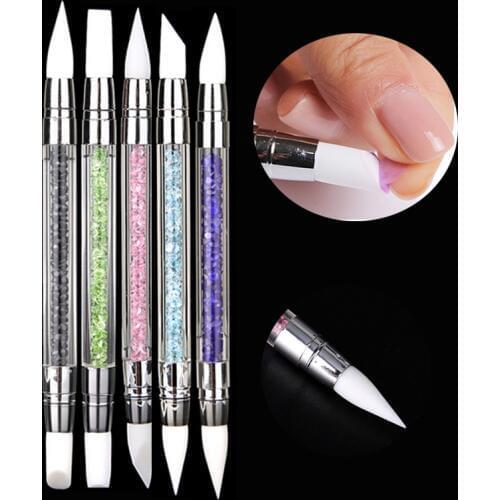 5pcs/lot Dual Silicone Heads Nail Art Sculpture Pen Colorful Rhinestone Crystal Nail Brush Pen Manicure Dotting Tools