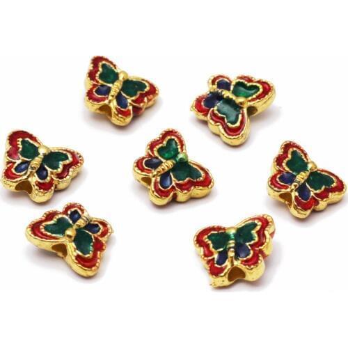 5pcs/lot Tibetan Silver Drop Oil Butterfly Metal Beads 12.5x10.5mm Gold Color Spacer Beads Findings DIY Jewelry Making Necklace