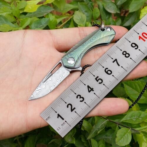 58HRC Damascus Steel Blade Titanium Alloy Handle EDC Pocket Folding Knife Camping Outdoor Self Defense Survival Rescue Tools
