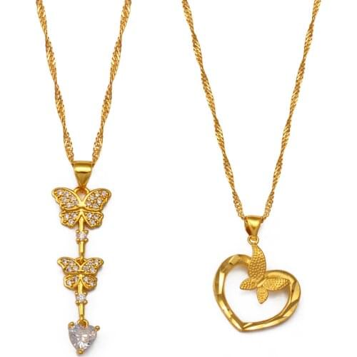 Anniyo Heart Butterfly Necklaces for Women Charms Pendants Jewelry Birthday Wedding Party Accessories #201325