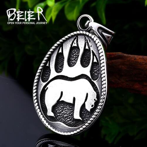 Beier 316L stainless steel Bear paw head Amulet nose Viking necklace pendant Men gift Fashion Pagan animal Jewelry LP102