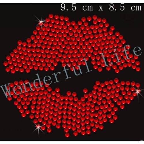 Free shipping Red Lips Iron On Bling Transfer