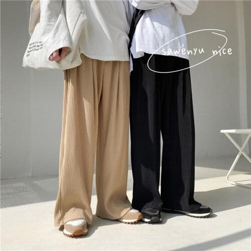 Spring Summer Pleated Pants Mens Fashion Casual Wide-leg Pants Men Streetwear Loose Straight Ice Silk Pants Mens Trousers M-2XL