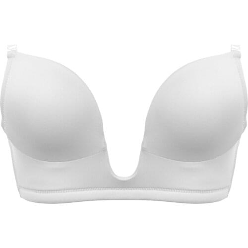 Vgplay Solid White Bra for Women Deep Plunge Brassiere Thin Triangle Cup Underwear Backless Adjusted Convertible Strap Women Bra