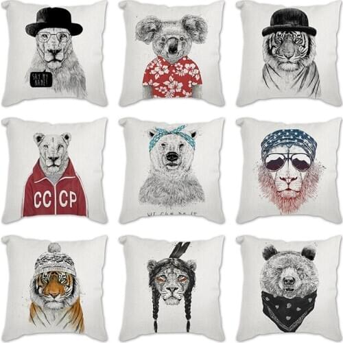 Creative Animals Cushion Cover tiger Polar bear Linen Pillow Covers Modern Fashion Decorative Throw Pillows Sofa Pillowcase