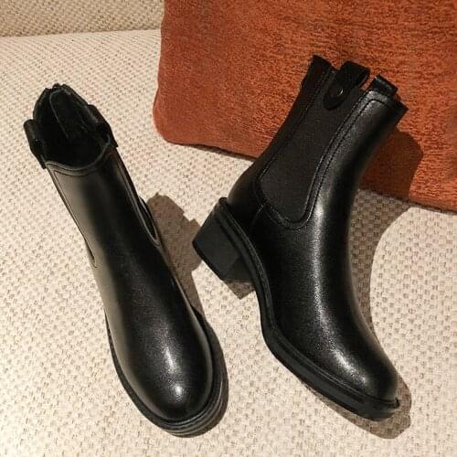 Black punk ankle Martin womens boots 2021 new square heel short boots female fashion biker Chelsea boots