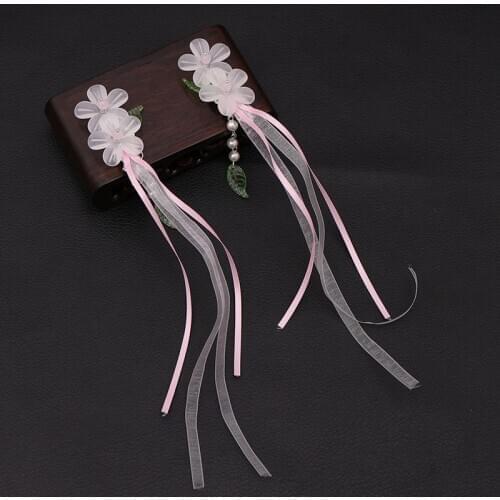FORSEVEN Pink White Flower Simulated Pearl Ancient Chinese Long Headpieces Hairpins Clips for Women Girl Hanfu Dress Hairgrips
