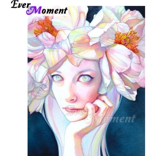 Ever Moment Diamond Painting Flower on Head Woman Picture Of Rhinestone Mosaic Decoration Home Diamond Embroidery Decor ASF2016