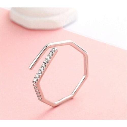 New Fashion Personality Diamond 925 Sterling Silver Jewelry Temperament Geometric Bamboo Exquisite Opening Rings R069