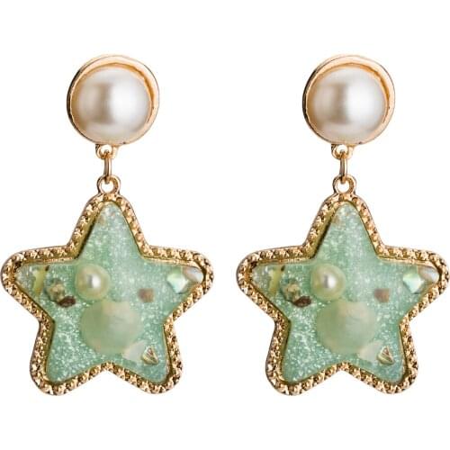 Korean Big Resin Star Simulated-Pearl Drop Dangle Earrings With Stone Bijoux Jewelry Accessories