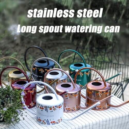 1Pc 1300ml Nordic Long Spout Watering Can Stainless Steel Printing Flower Bonsai Spray Bottle Gardening Supplies