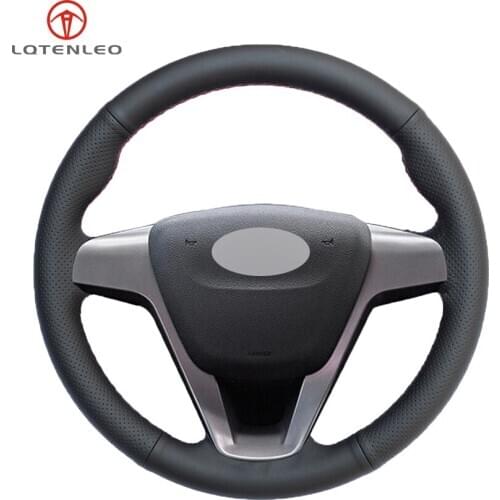LQTENLEO Black Genuine Leather DIY Hand-stitched Car Steering Wheel Cover for Lada Vesta 2015-2019 Xray 2015-2019