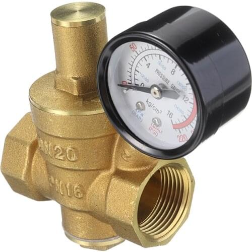 Mayitr Durable DN20 3/4" Adjustable Brass Tap Water Pressure Reducing Valve Pressure Maintaining Regulator Valves With Gauge